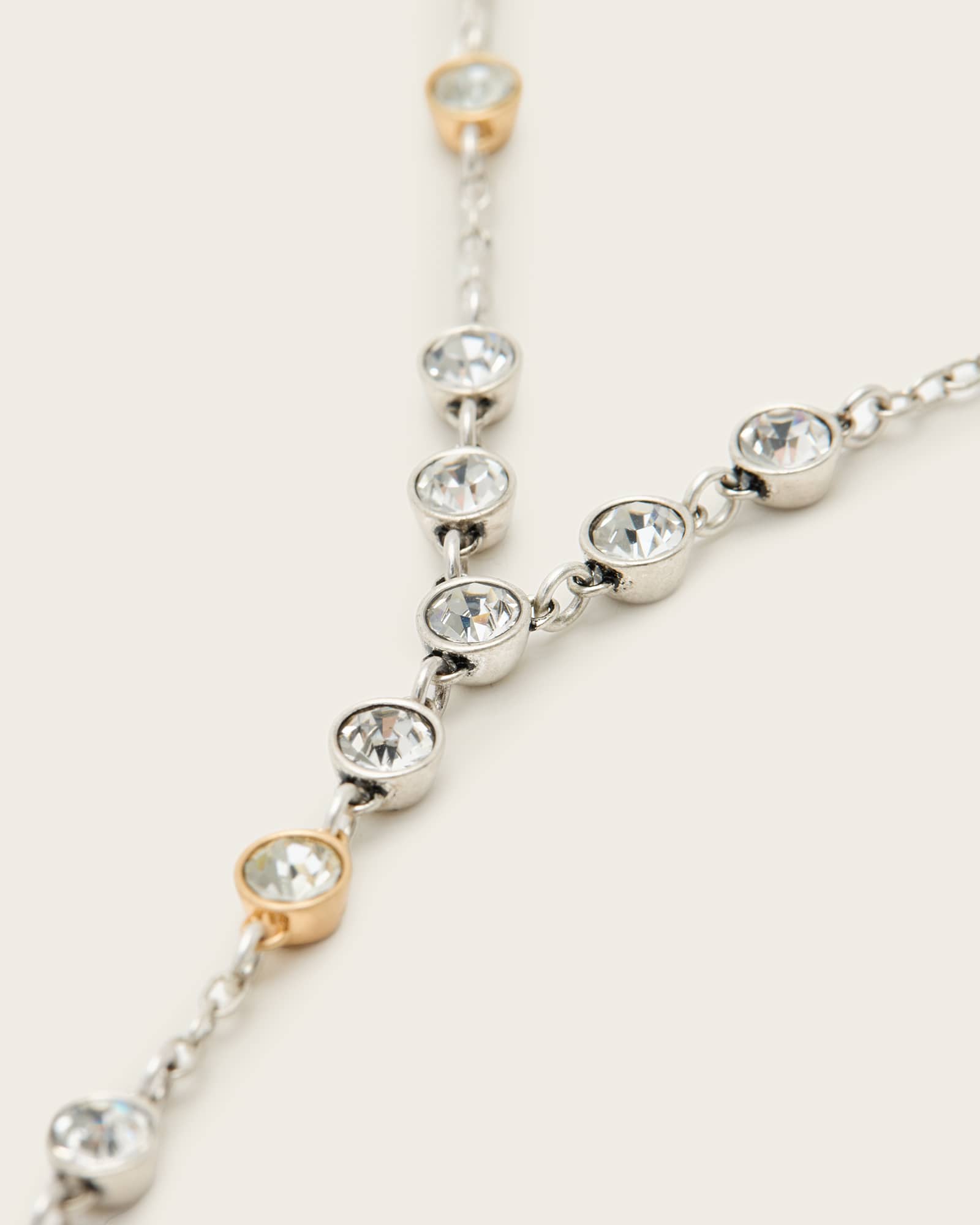 All Saints Pippa Crystal Drop Necklace Warm Silver Mix