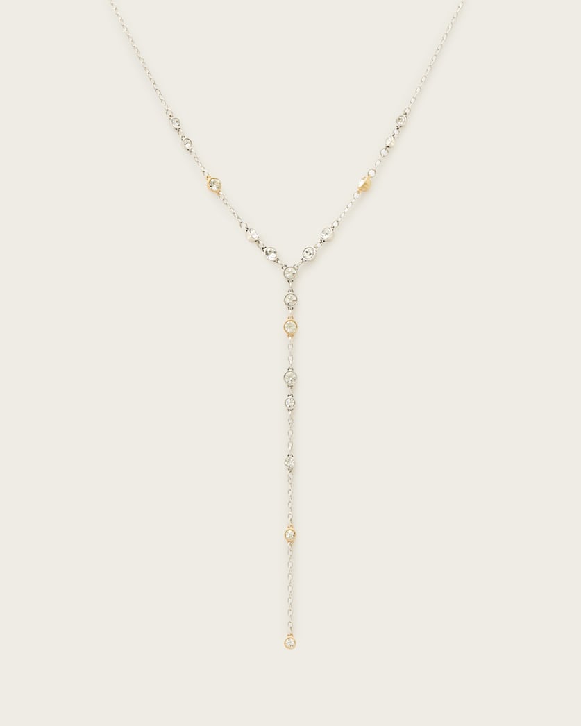 all saints Pippa Crystal Drop Necklace Warm Silver Mix