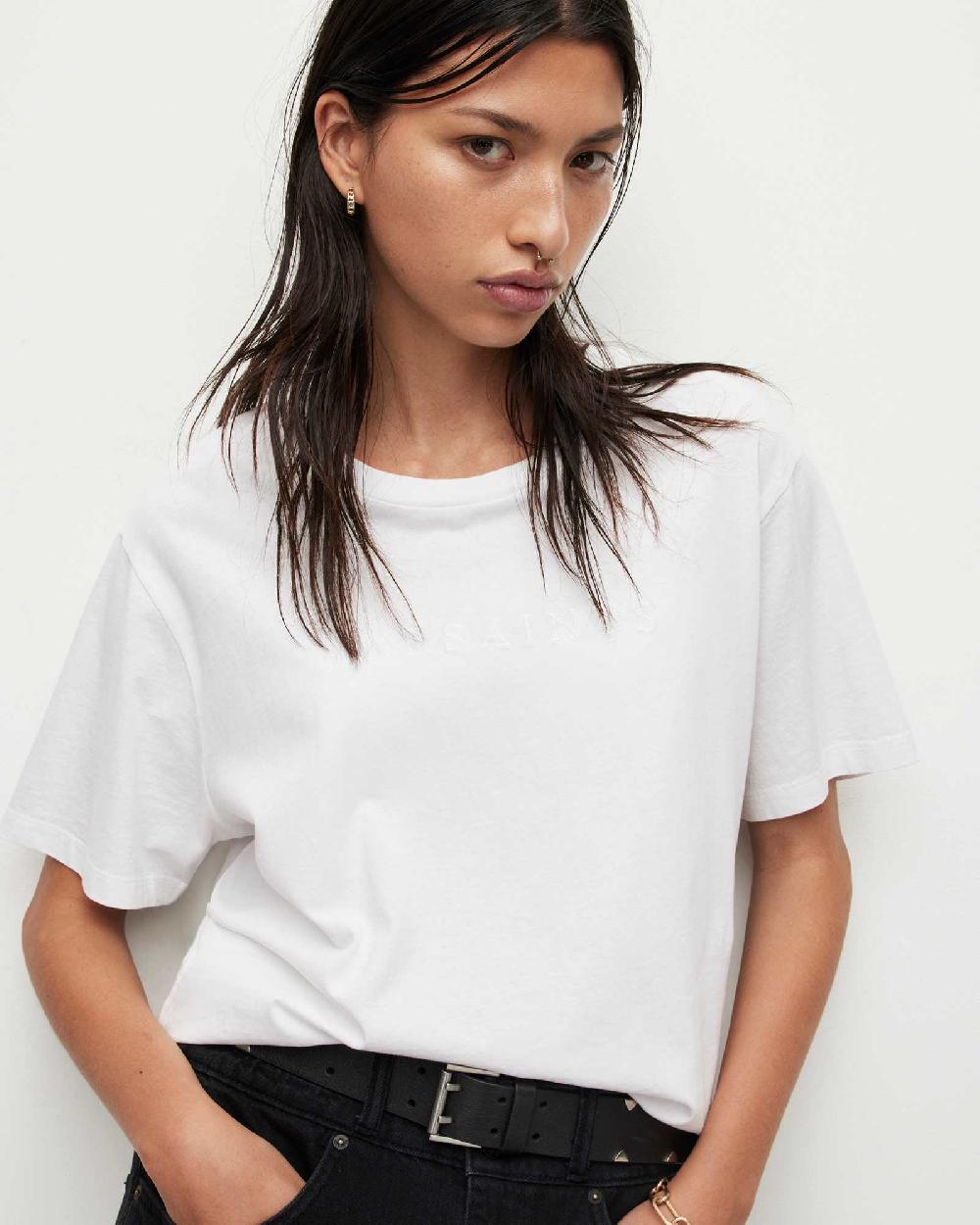 All Saints Pippa Embroidered Boyfriend T-Shirt Optic White