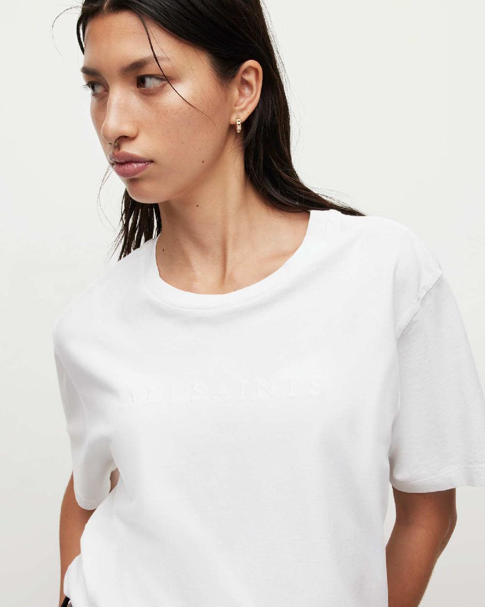 All Saints Pippa Embroidered Boyfriend T-Shirt Optic White