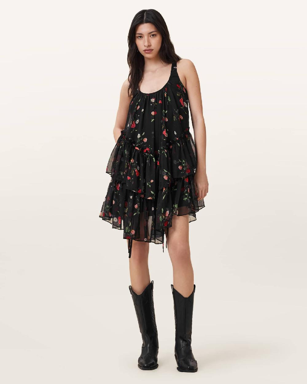 All Saints Rach Floral Print Mini Dress Briar Black