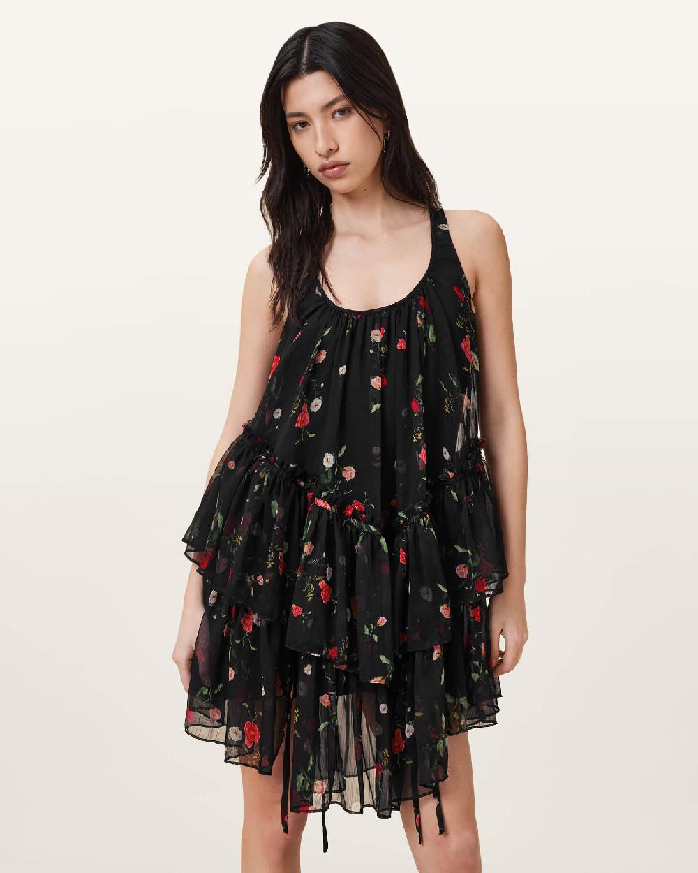 All Saints Rach Floral Print Mini Dress Briar Black
