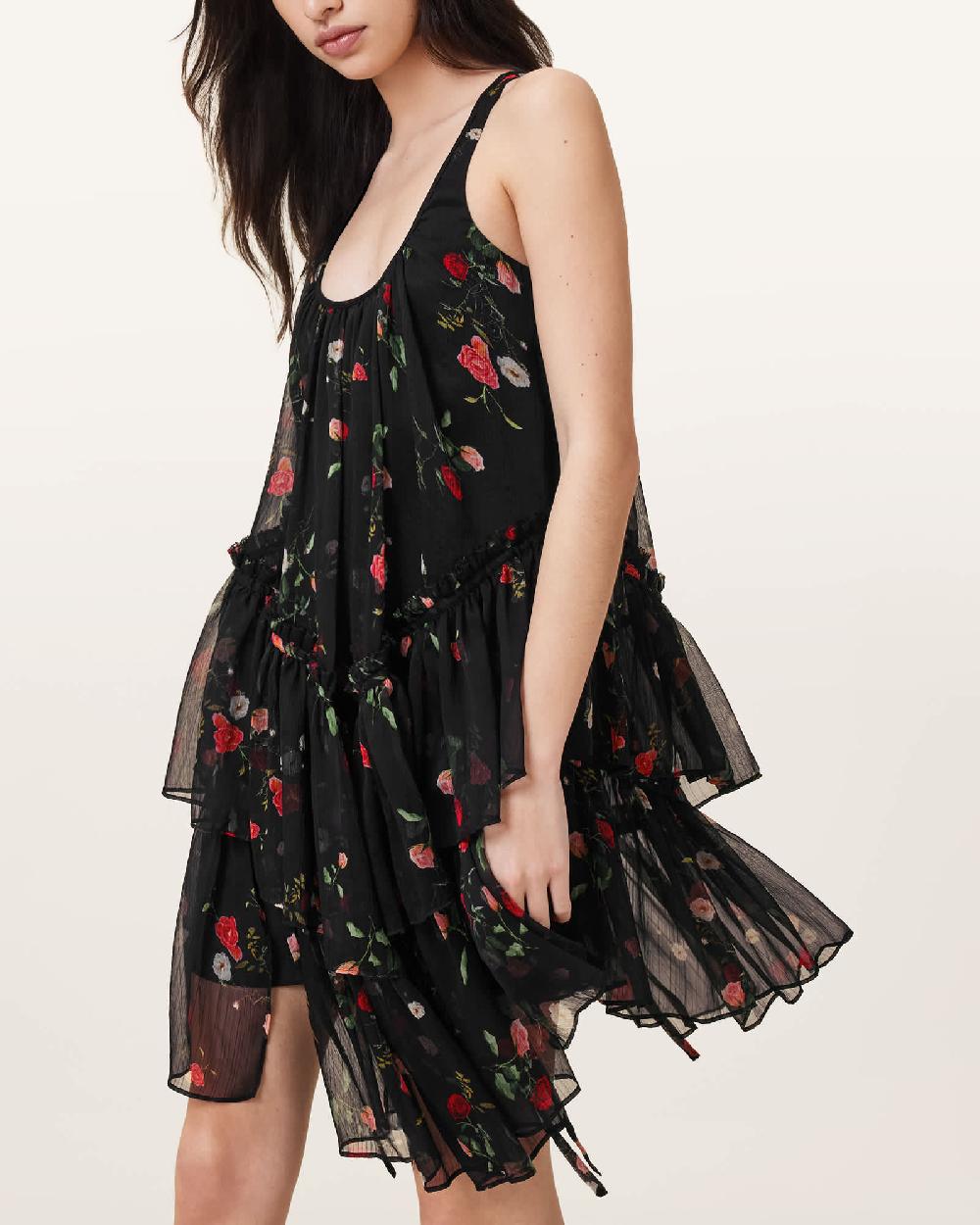 All Saints Rach Floral Print Mini Dress Briar Black