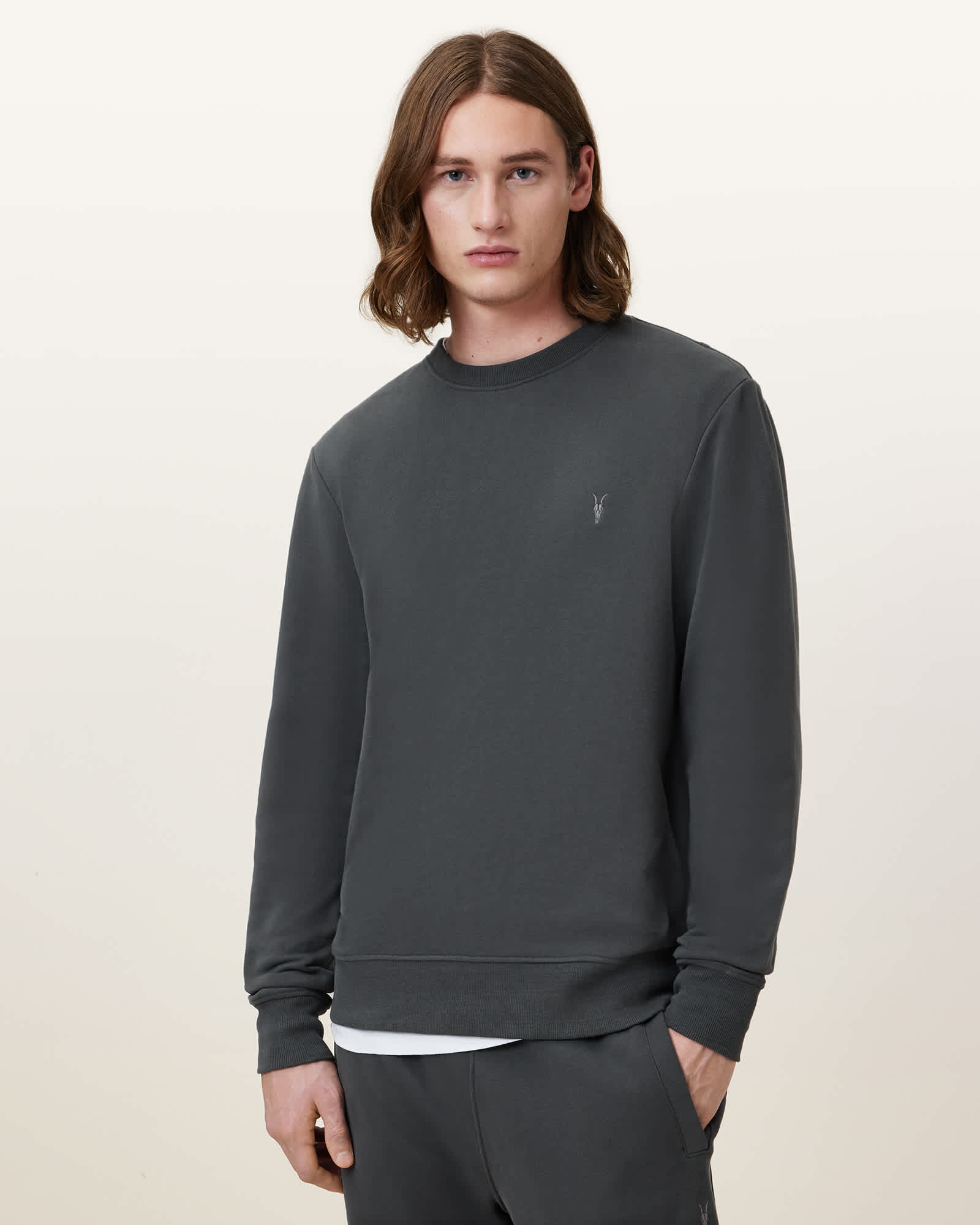 All Saints Raven Crew Neck Ramskull Sweatshirt Carter Grey