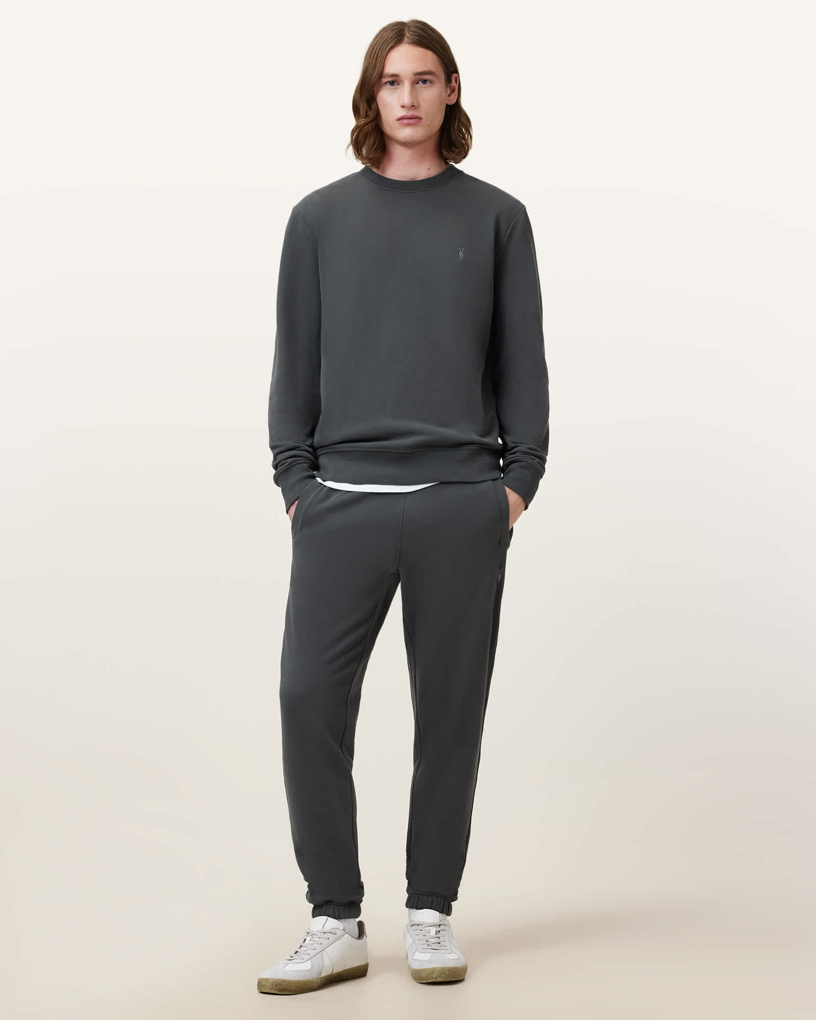 All Saints Raven Crew Neck Ramskull Sweatshirt Carter Grey