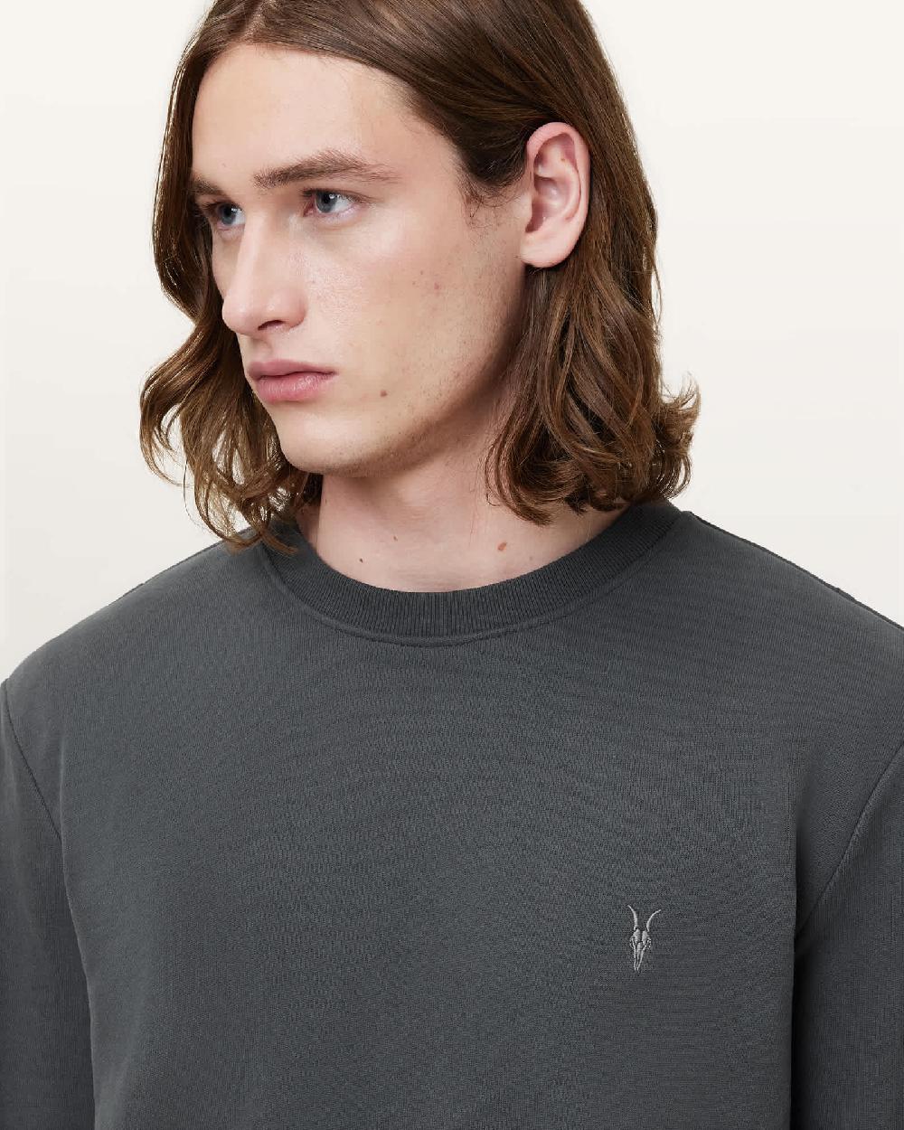 All Saints Raven Crew Neck Ramskull Sweatshirt Carter Grey