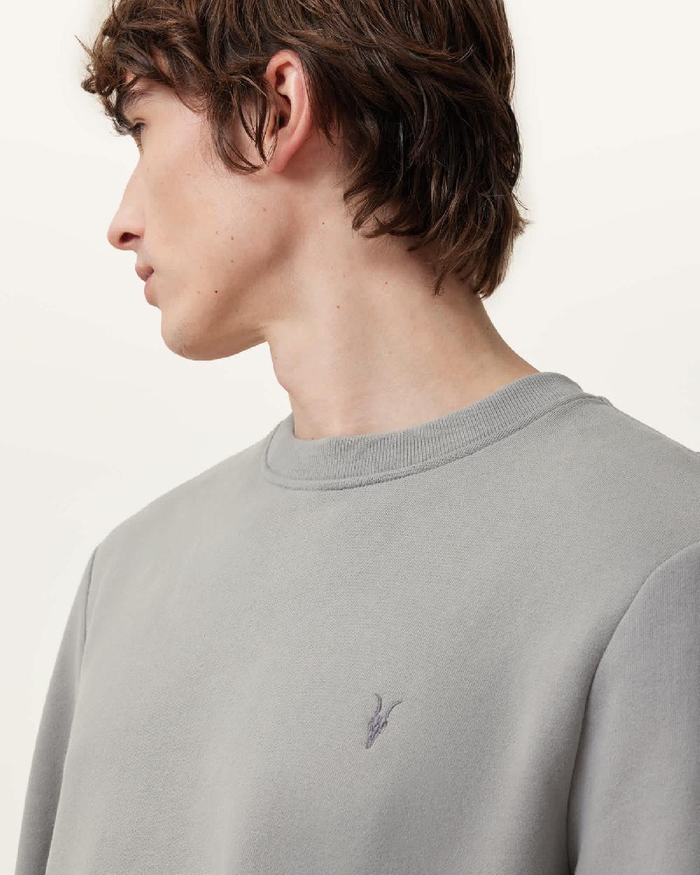 All Saints Raven Crew Neck Ramskull Sweatshirt FOSSIL GREY