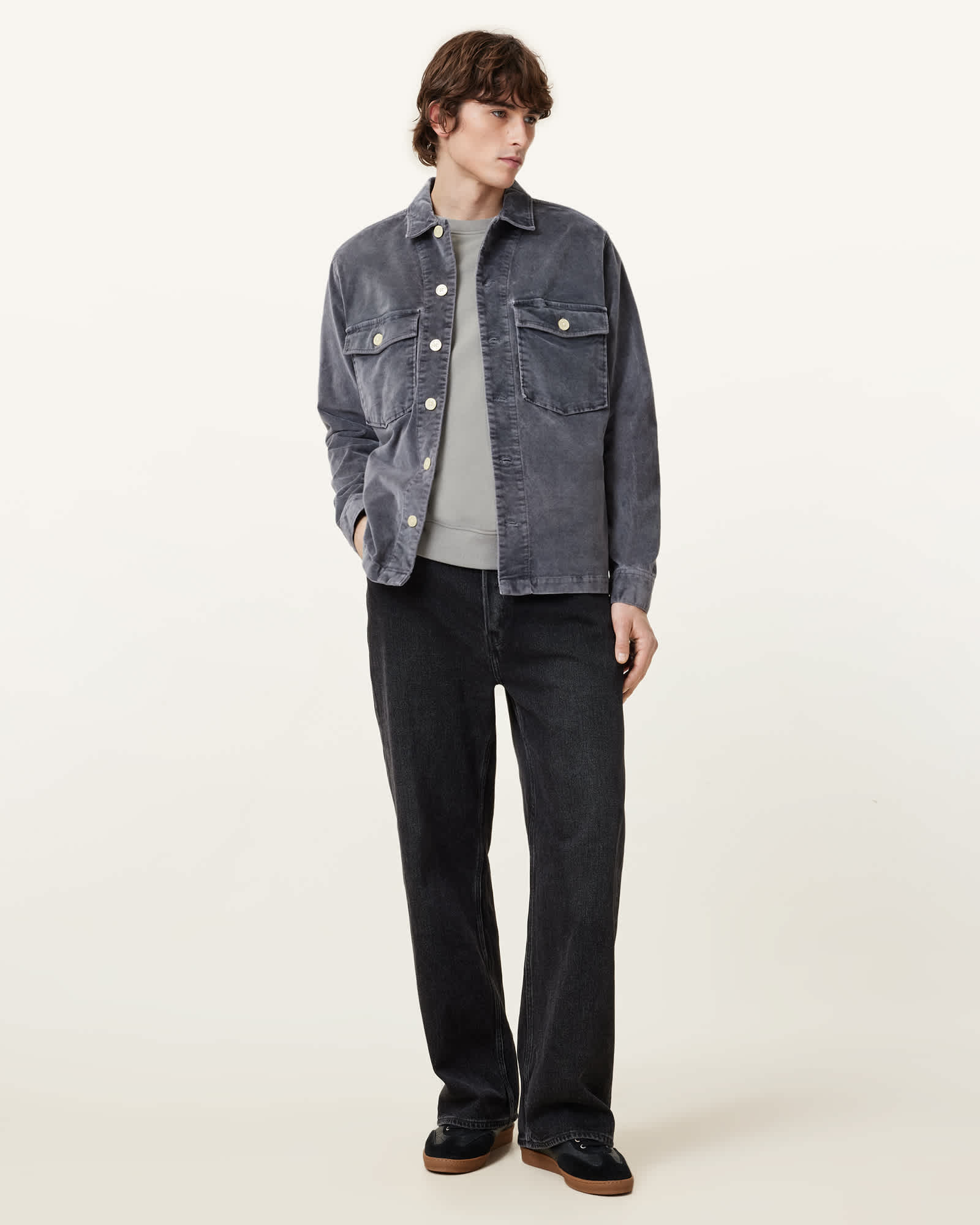 All Saints Raven Crew Neck Ramskull Sweatshirt FOSSIL GREY