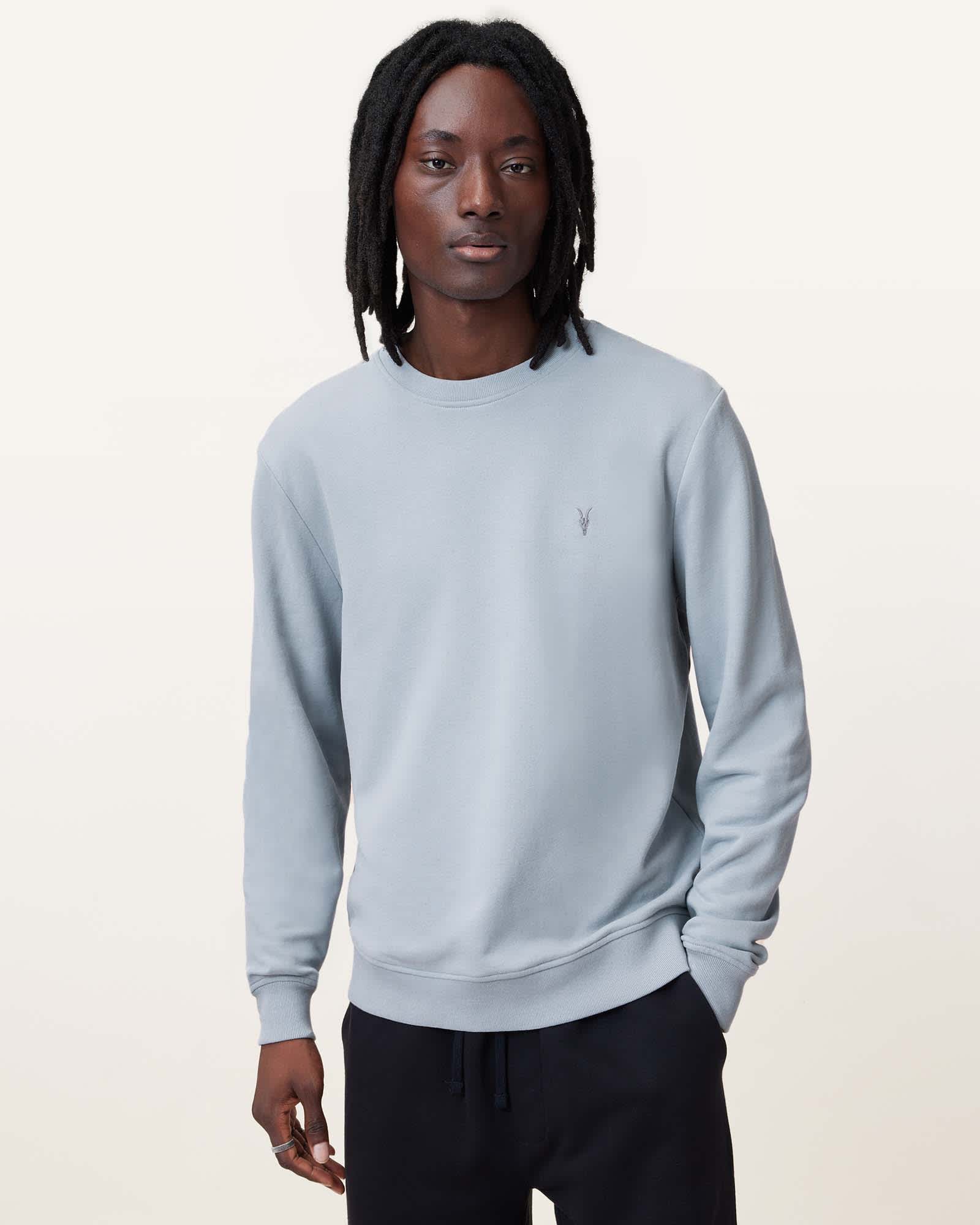 All Saints Raven Crew Neck Ramskull Sweatshirt Willow Blue