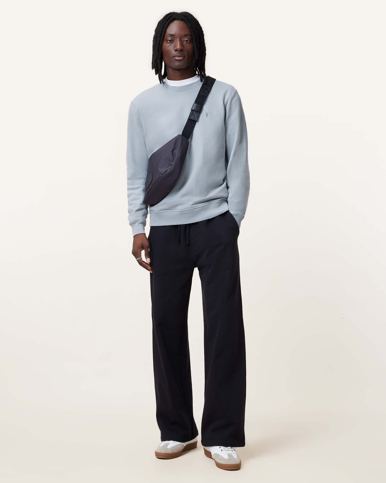 All Saints Raven Crew Neck Ramskull Sweatshirt Willow Blue