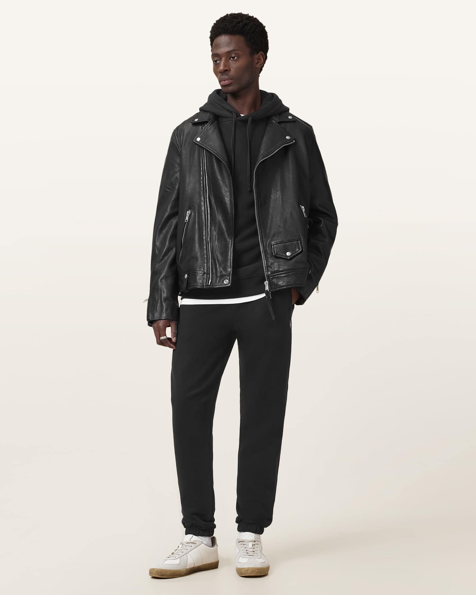 All Saints Raven Cuffed Slim Fit Ramskull Sweatpants Black