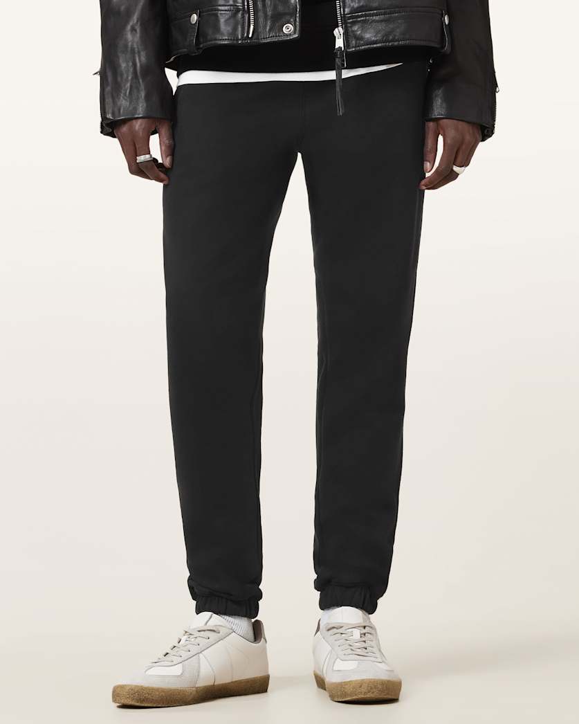 all saints Raven Cuffed Slim Fit Ramskull Sweatpants Black