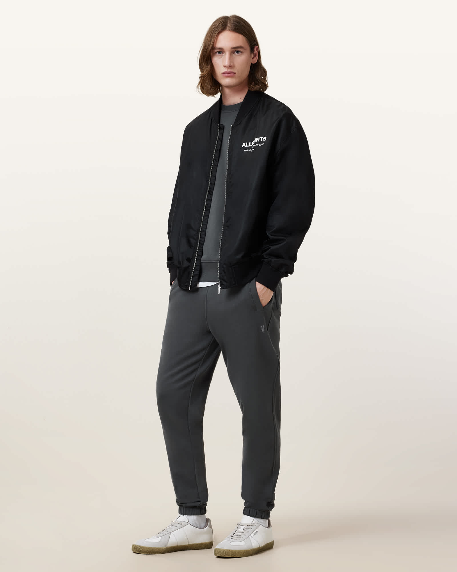 All Saints Raven Cuffed Slim Fit Ramskull Sweatpants Carter Grey