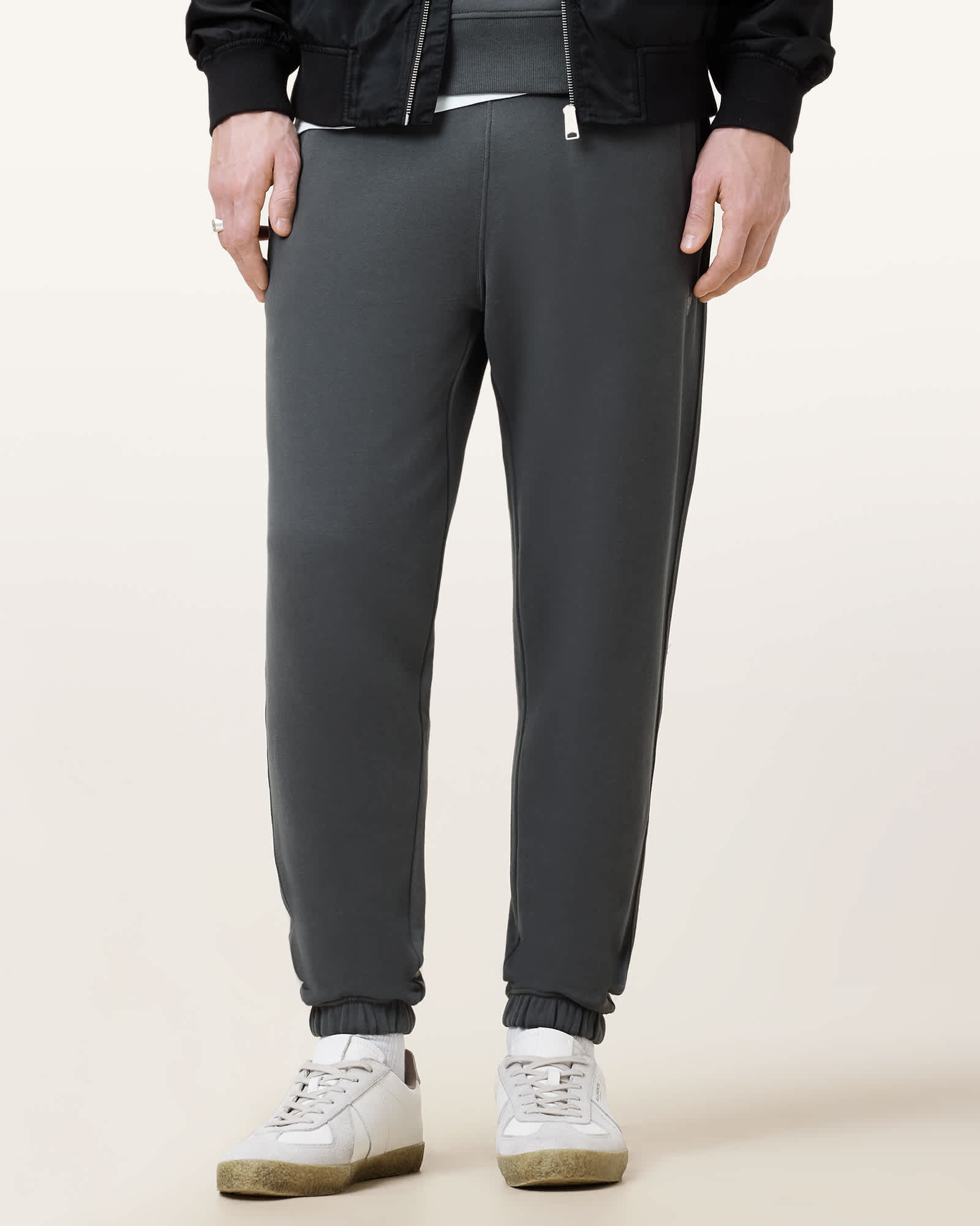 All Saints Raven Cuffed Slim Fit Ramskull Sweatpants Carter Grey
