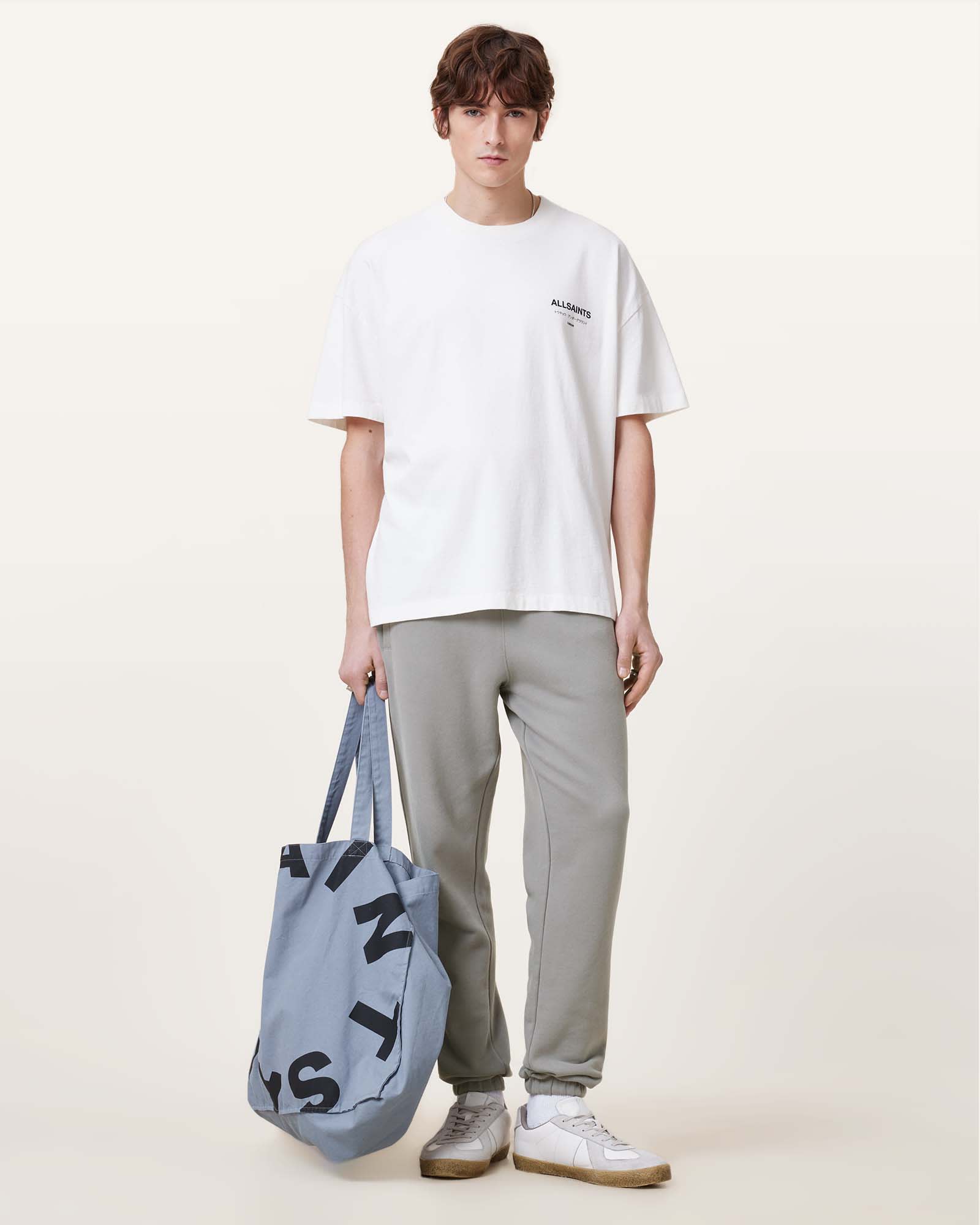 All Saints Raven Cuffed Slim Fit Ramskull Sweatpants FOSSIL GREY