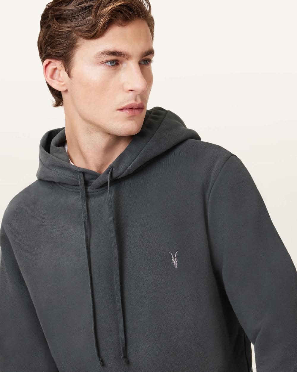 All Saints Raven Pullover Ramskull Hoodie Carter Grey