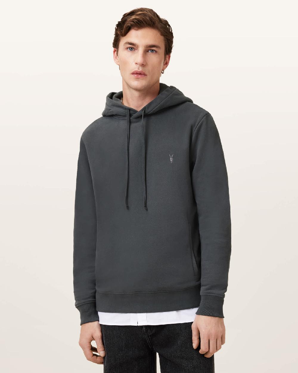 All Saints Raven Pullover Ramskull Hoodie Carter Grey