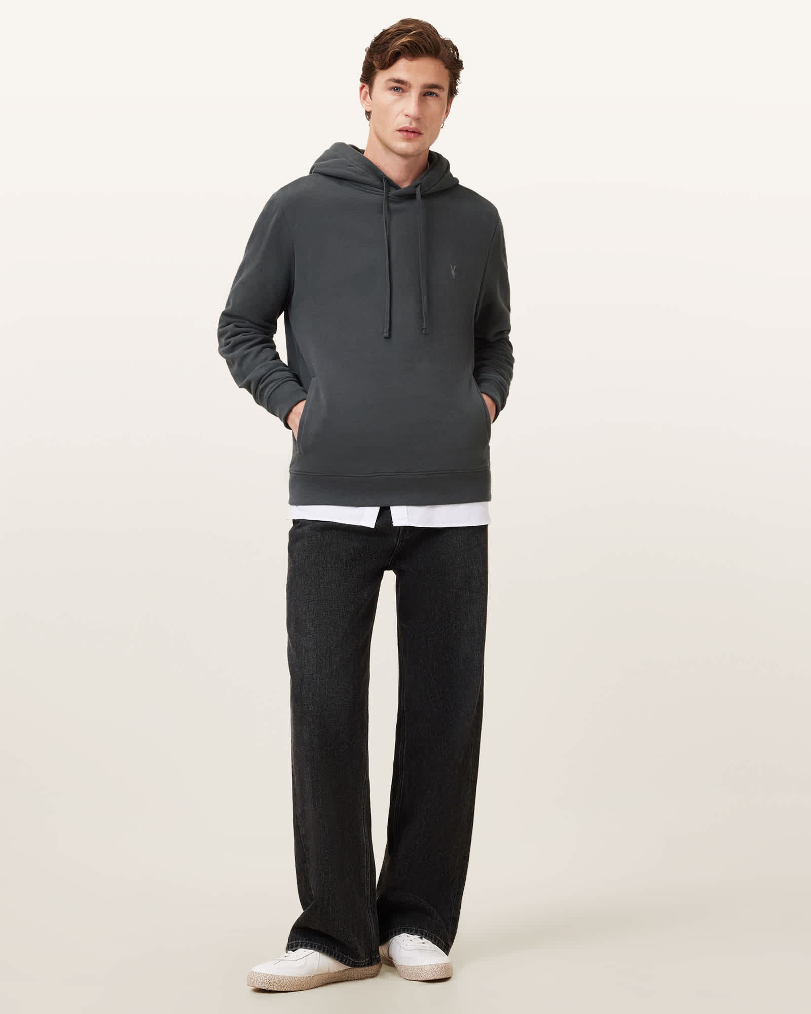 All Saints Raven Pullover Ramskull Hoodie Carter Grey