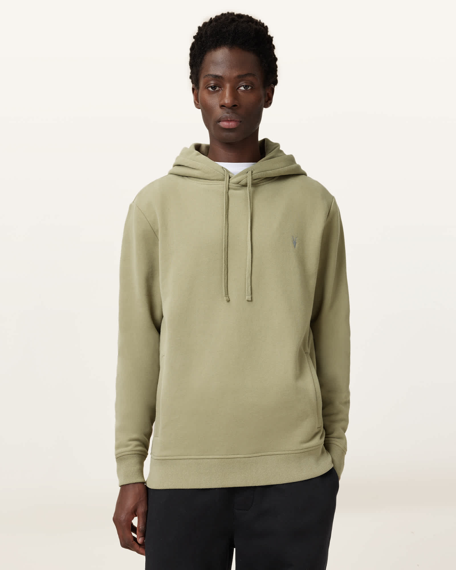 All Saints Raven Pullover Ramskull Hoodie LIGHT ASH GREEN
