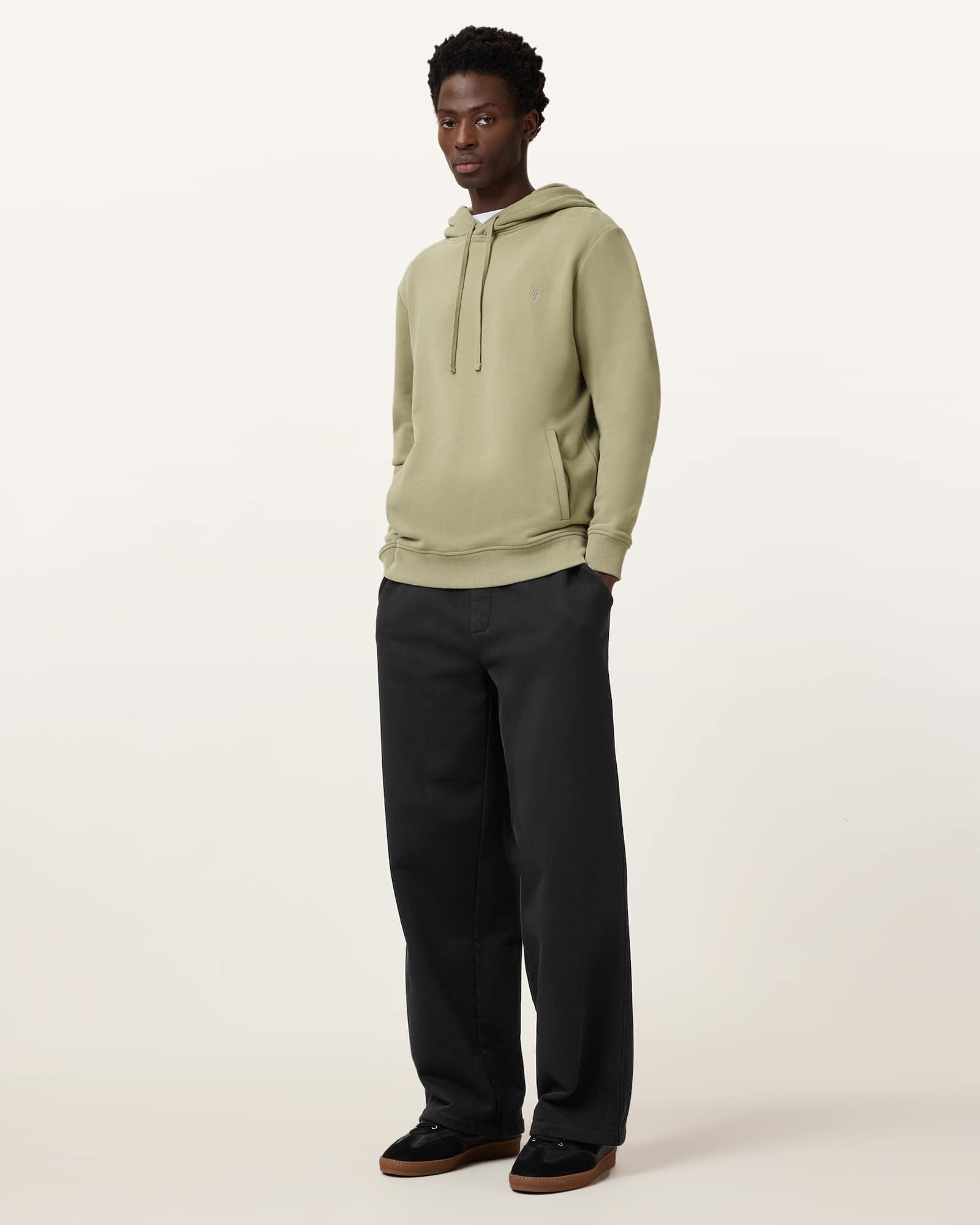 All Saints Raven Pullover Ramskull Hoodie LIGHT ASH GREEN