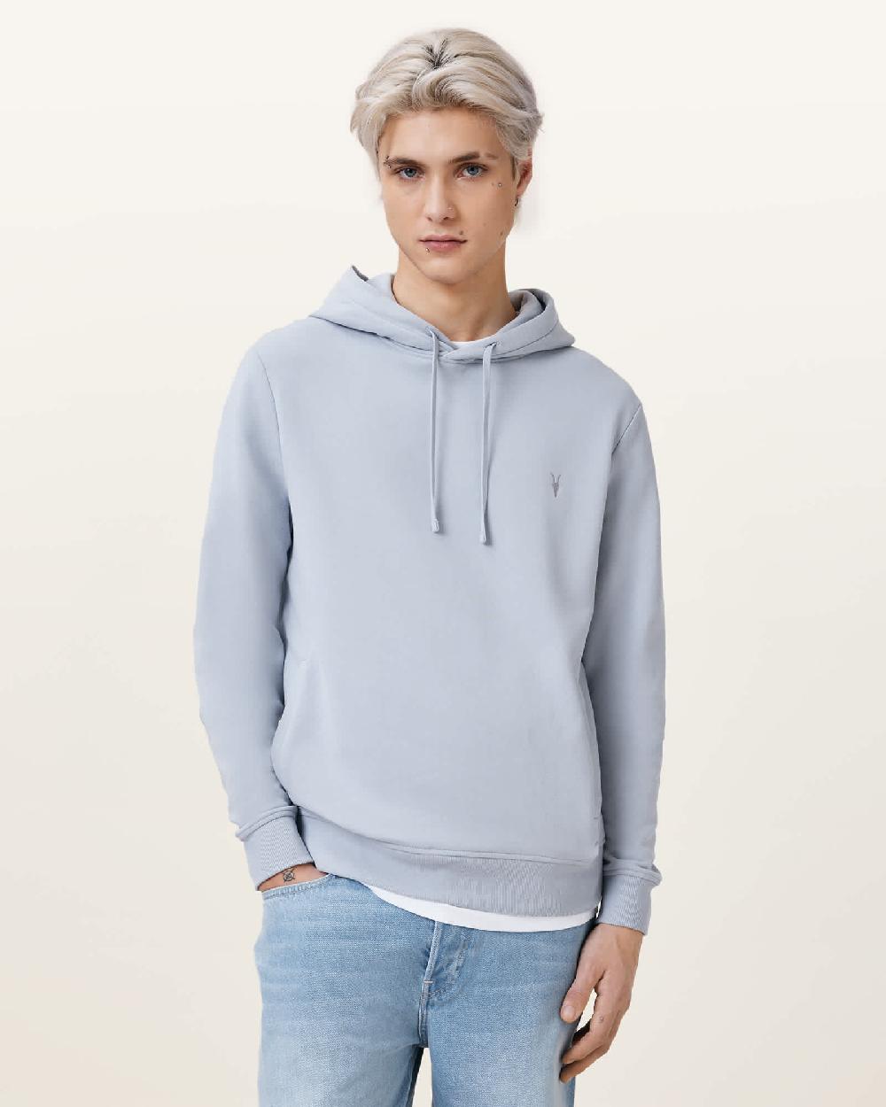 All Saints Raven Pullover Ramskull Hoodie Willow Blue