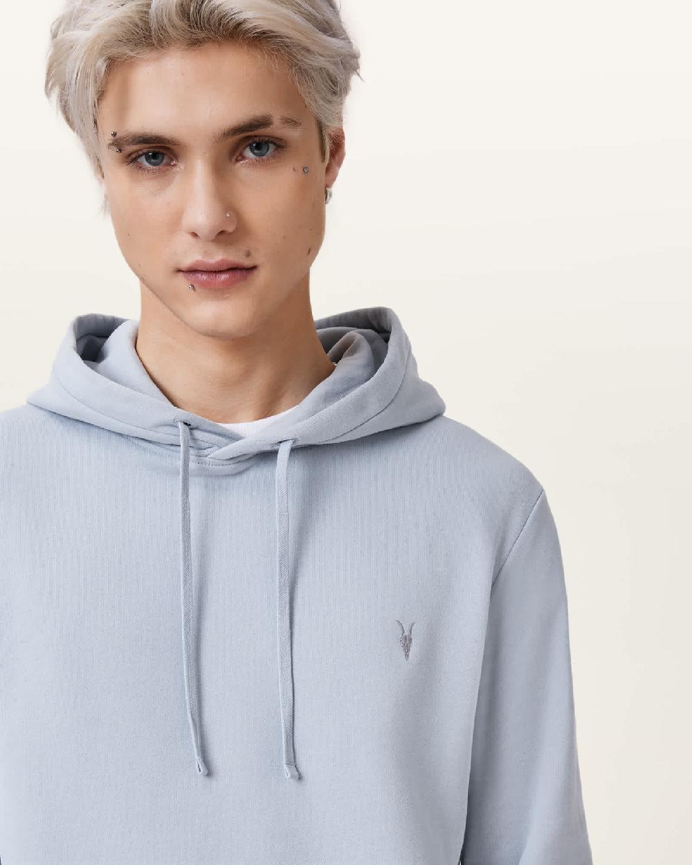 All Saints Raven Pullover Ramskull Hoodie Willow Blue