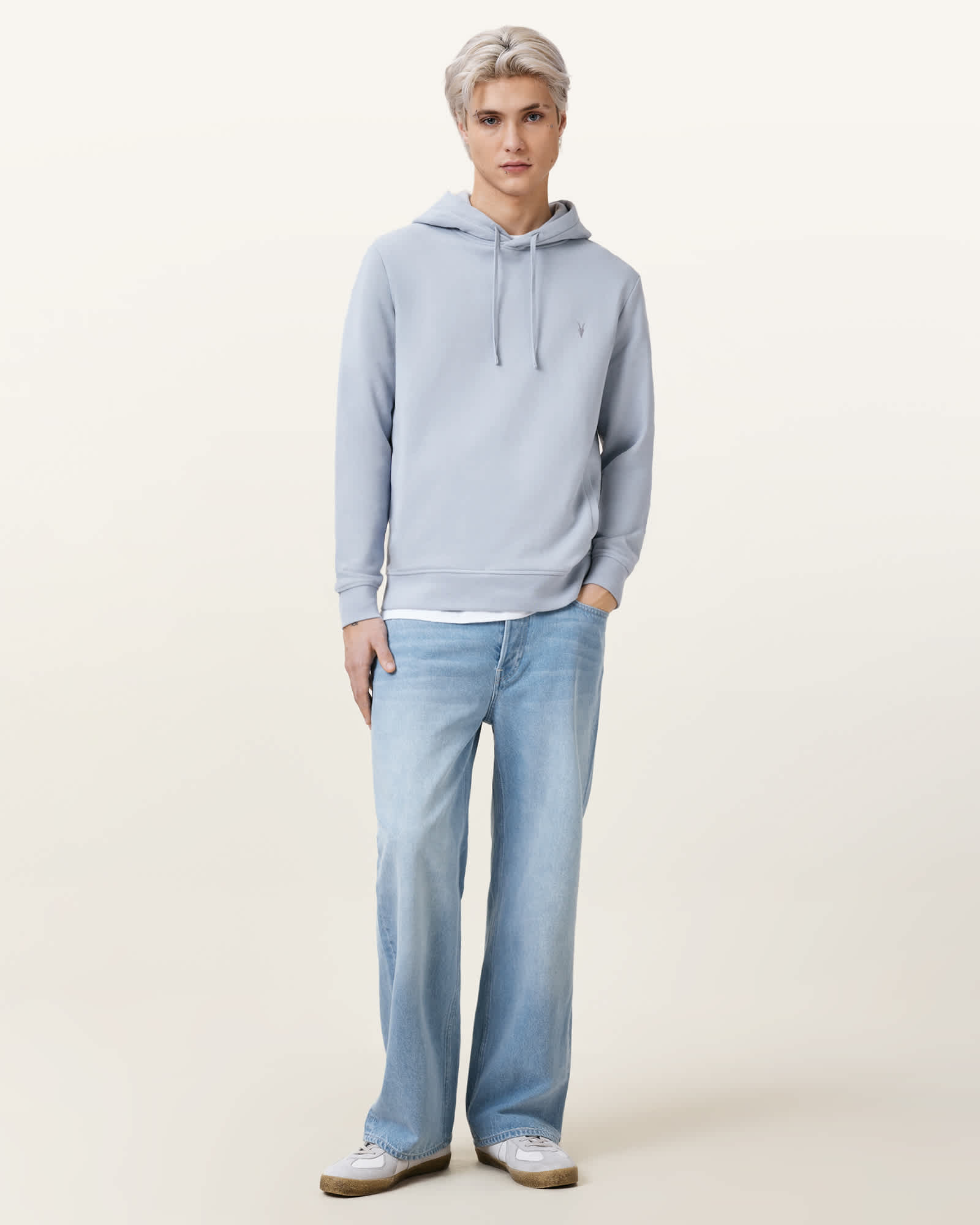 All Saints Raven Pullover Ramskull Hoodie Willow Blue