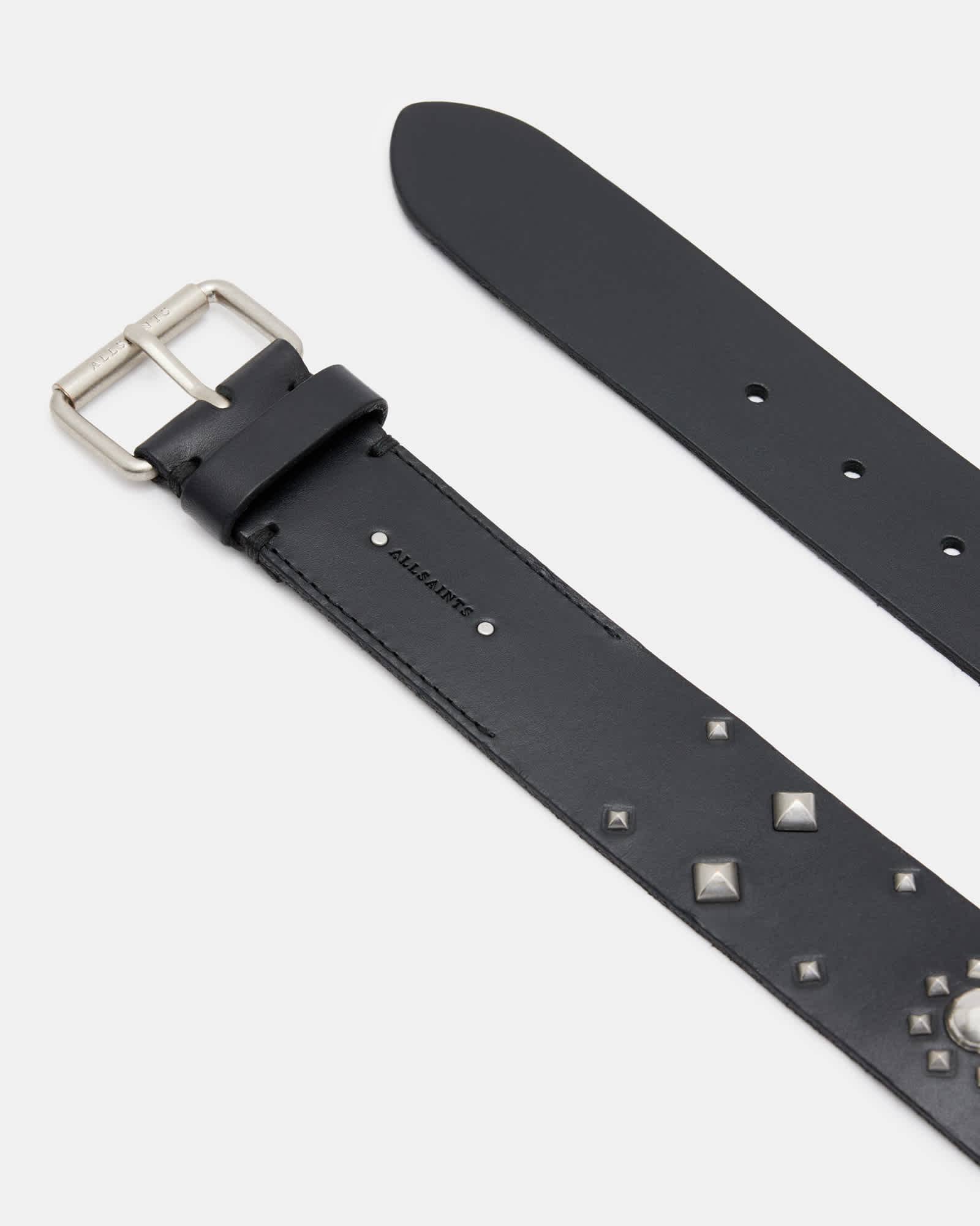 All Saints Rayen Studded Leather Belt BLACK/ANTQ NICKEL