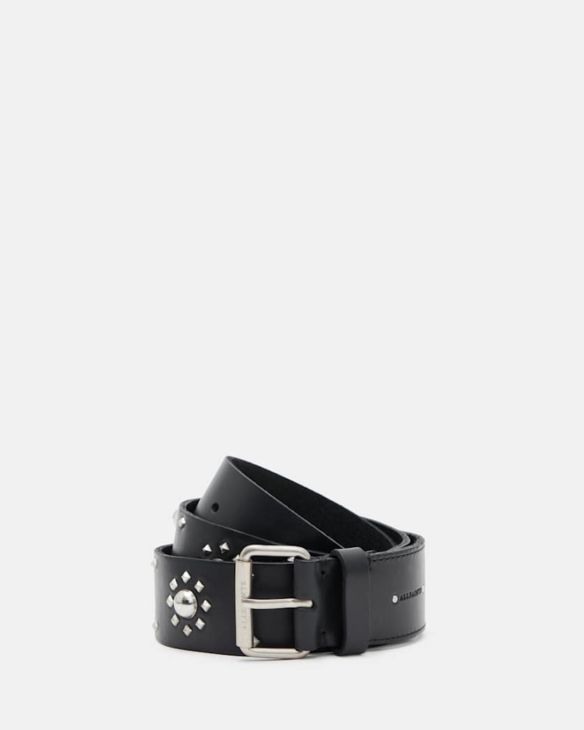 all saints Rayen Studded Leather Belt BLACK/ANTQ NICKEL