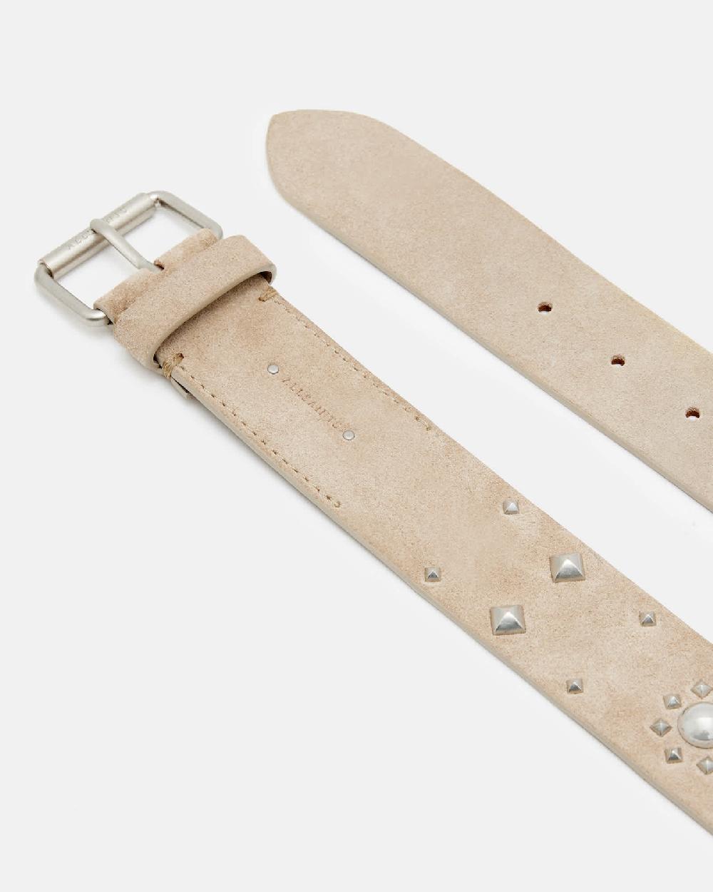All Saints Rayen Studded Suede Belt STONE/ANTQ NICKEL
