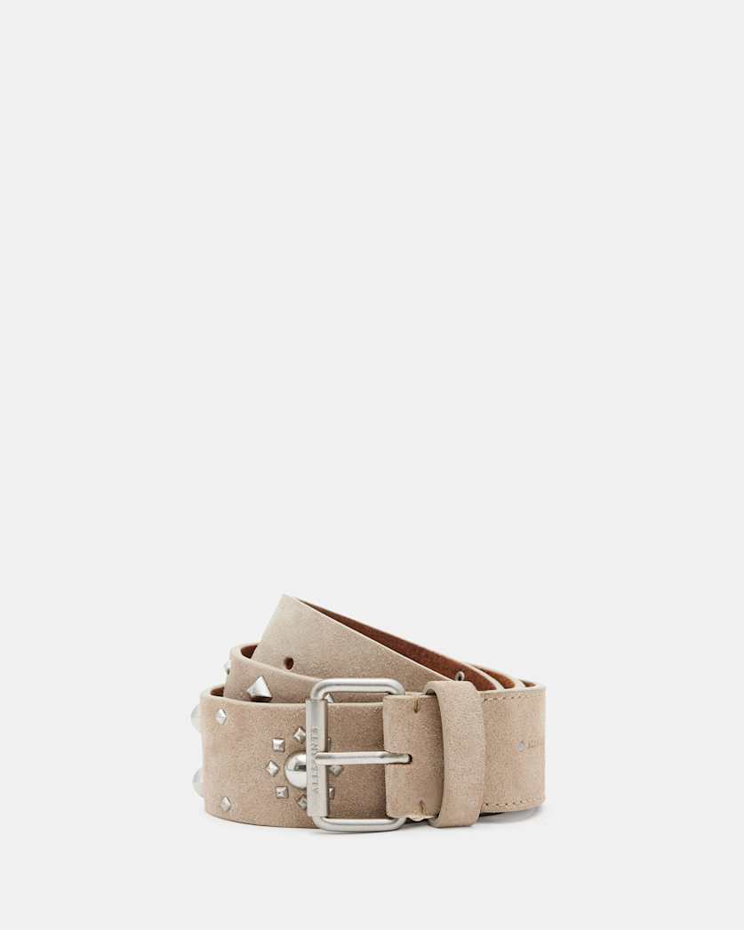 all saints Rayen Studded Suede Belt STONE/ANTQ NICKEL