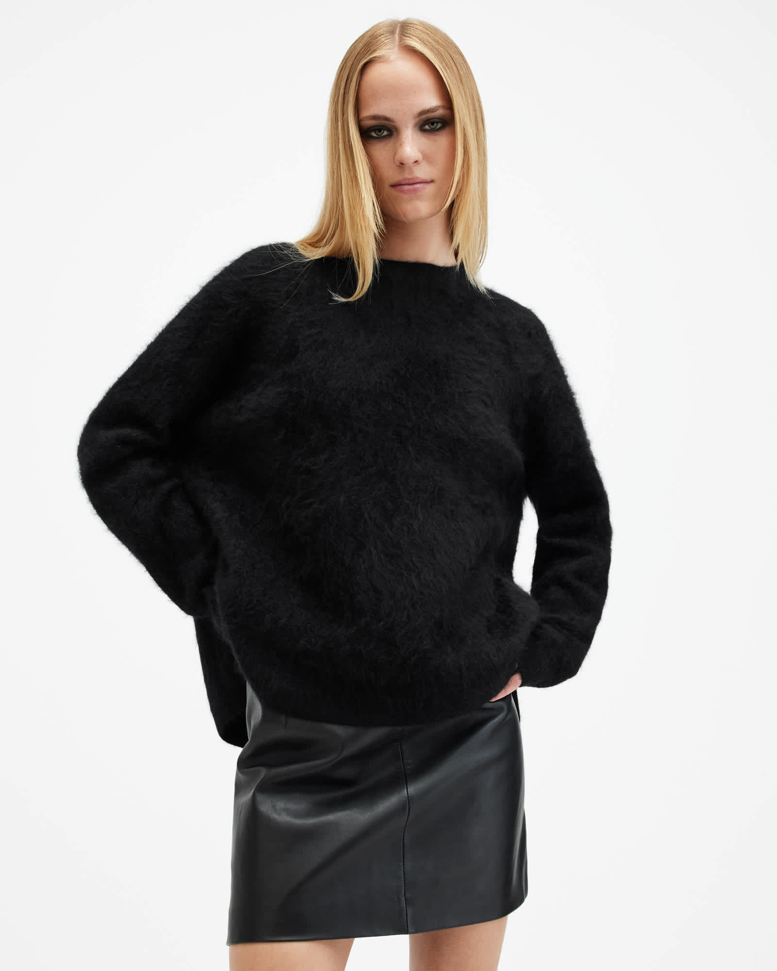 All Saints Rebel Brushed Cashmere Crew Neck Sweater Black
