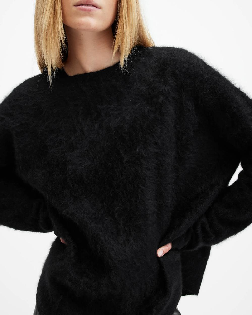 All Saints Rebel Brushed Cashmere Crew Neck Sweater Black