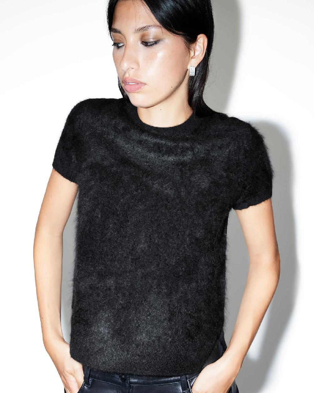 All Saints Rebel Brushed Cashmere Knitted T-Shirt Black