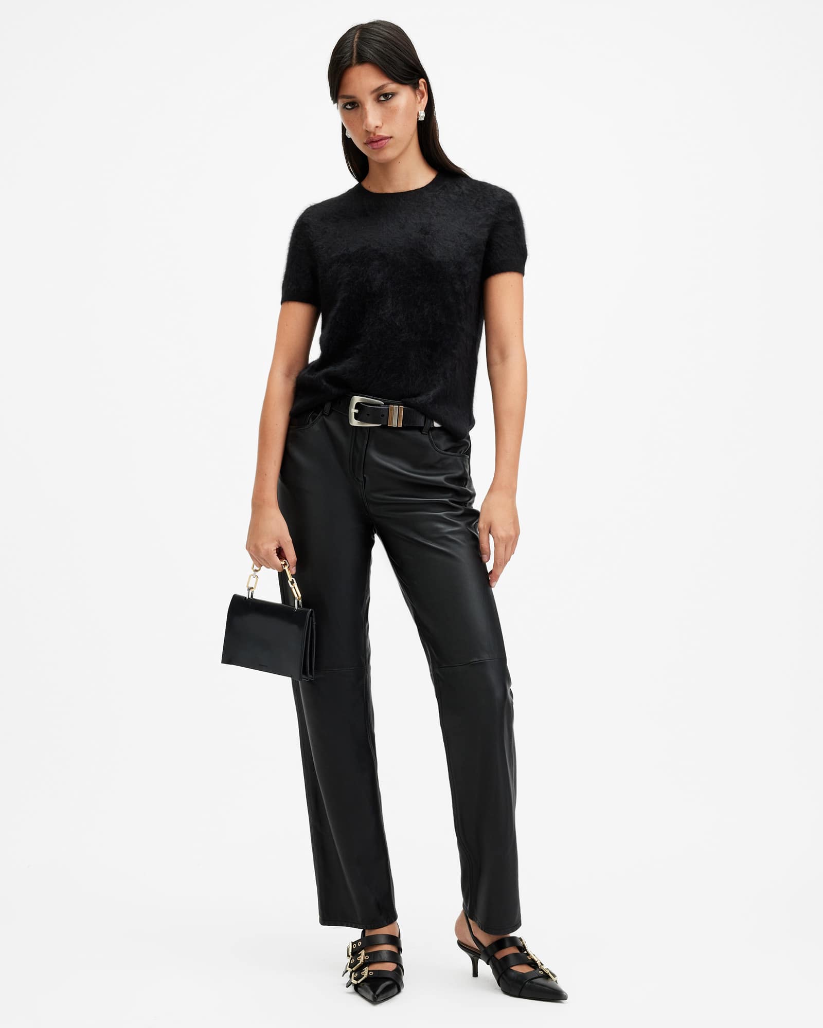 All Saints Rebel Brushed Cashmere Knitted T-Shirt Black