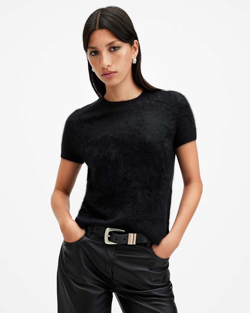 all saints Rebel Brushed Cashmere Knitted T-Shirt Black
