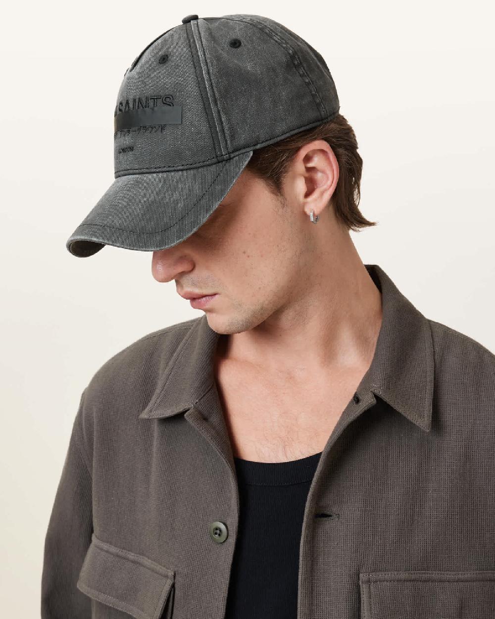 All Saints Redact Logo Print Baseball Cap Washed Black