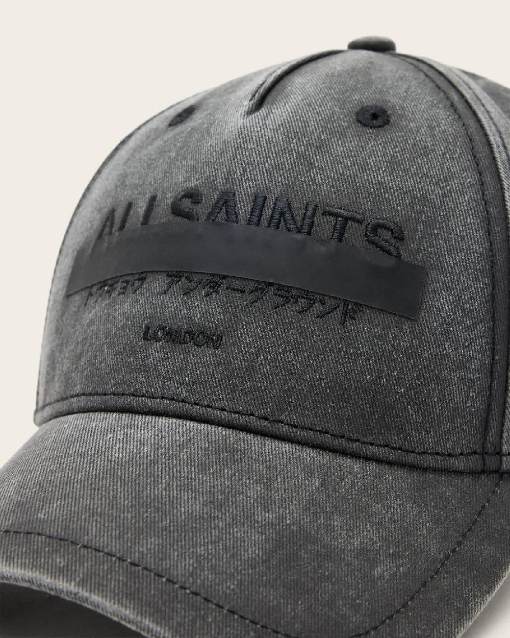 All Saints Redact Logo Print Baseball Cap Washed Black