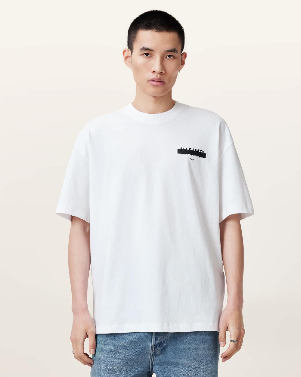 All Saints Redact Oversized Embroidered Logo T-Shirt Ashen White