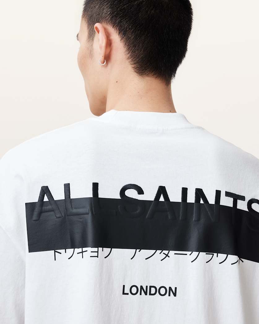 all saints Redact Oversized Embroidered Logo T-Shirt Ashen White