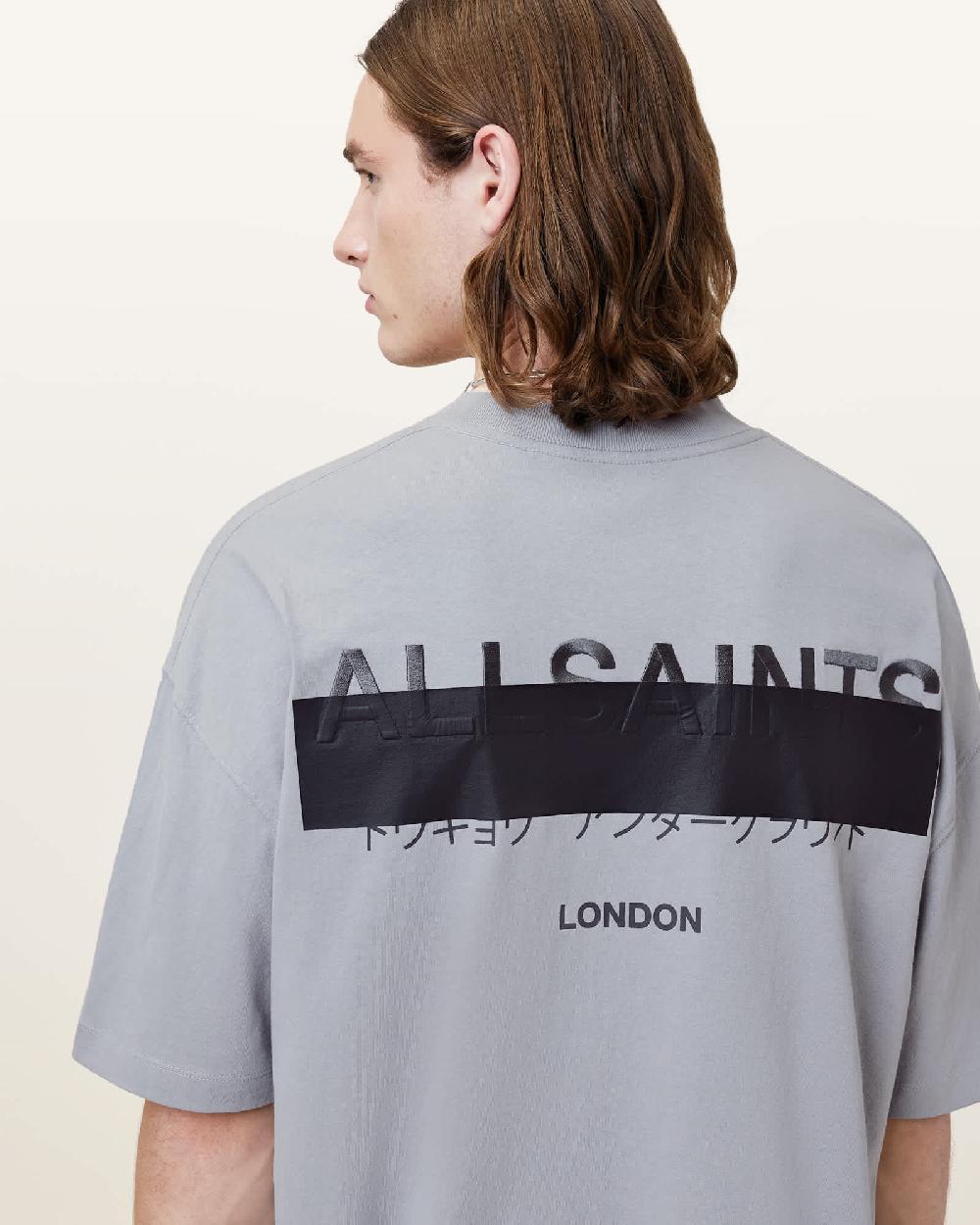 All Saints Redact Oversized Embroidered Logo T-Shirt Halfpipe Grey