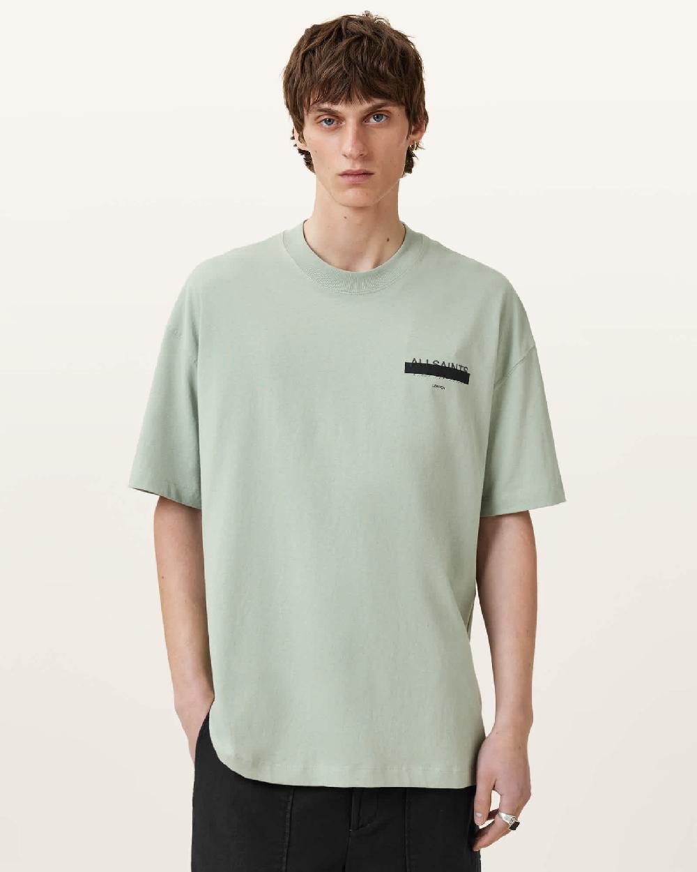All Saints Redact Oversized Embroidered Logo T-Shirt Mineral Green