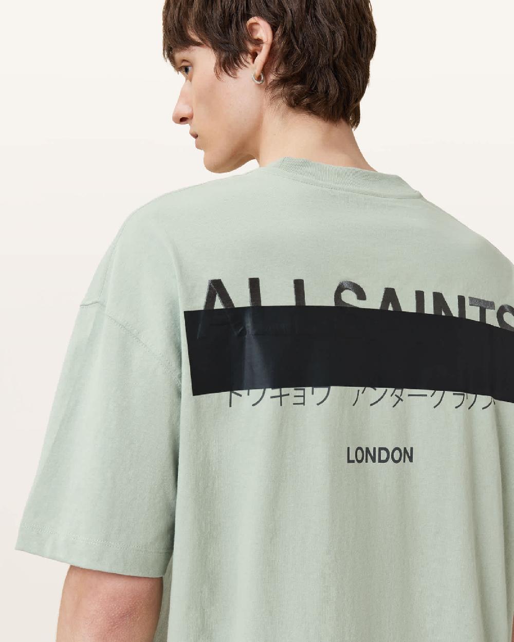 All Saints Redact Oversized Embroidered Logo T-Shirt Mineral Green