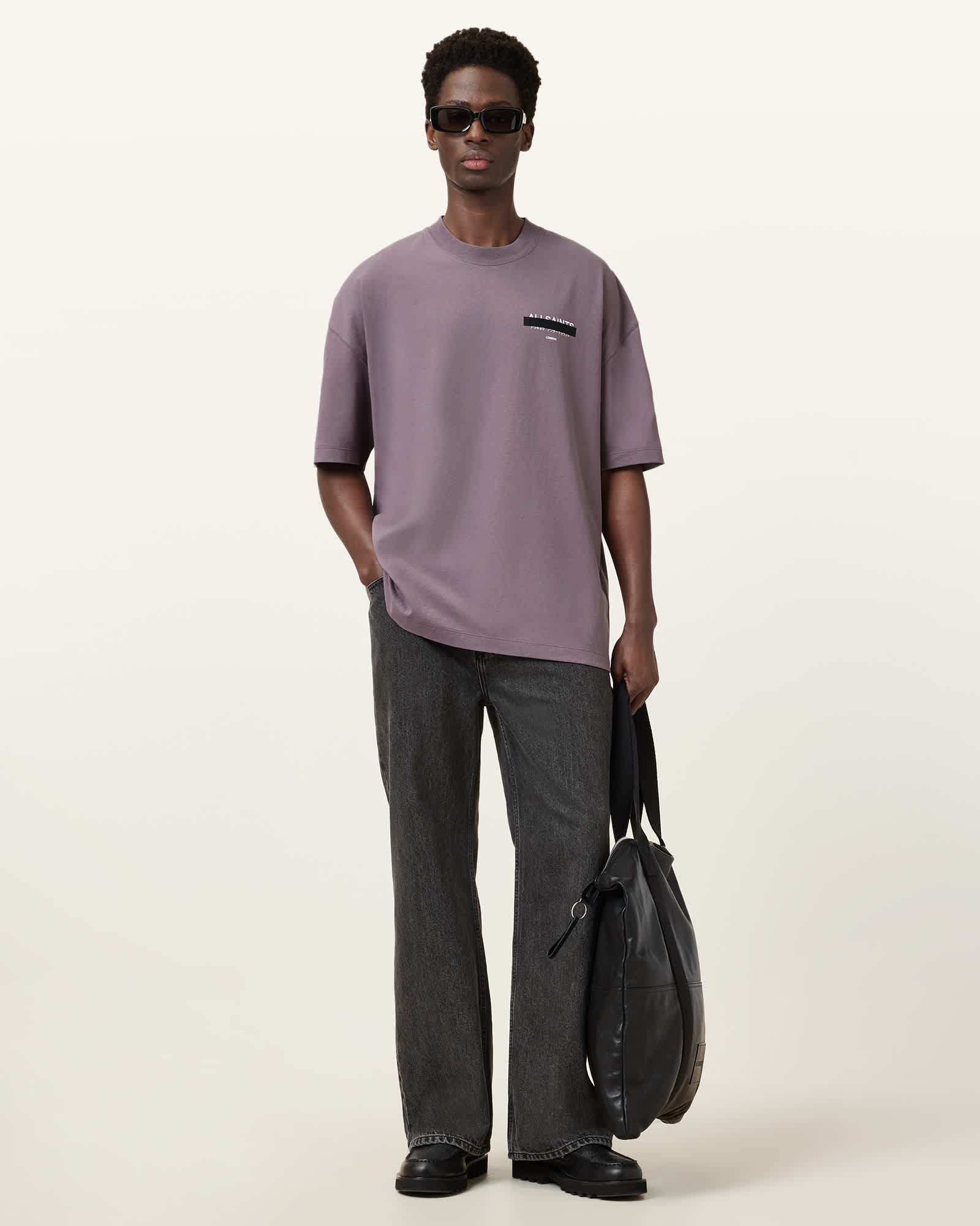 All Saints Redact Oversized Embroidered Logo T-Shirt PUCE PURPLE