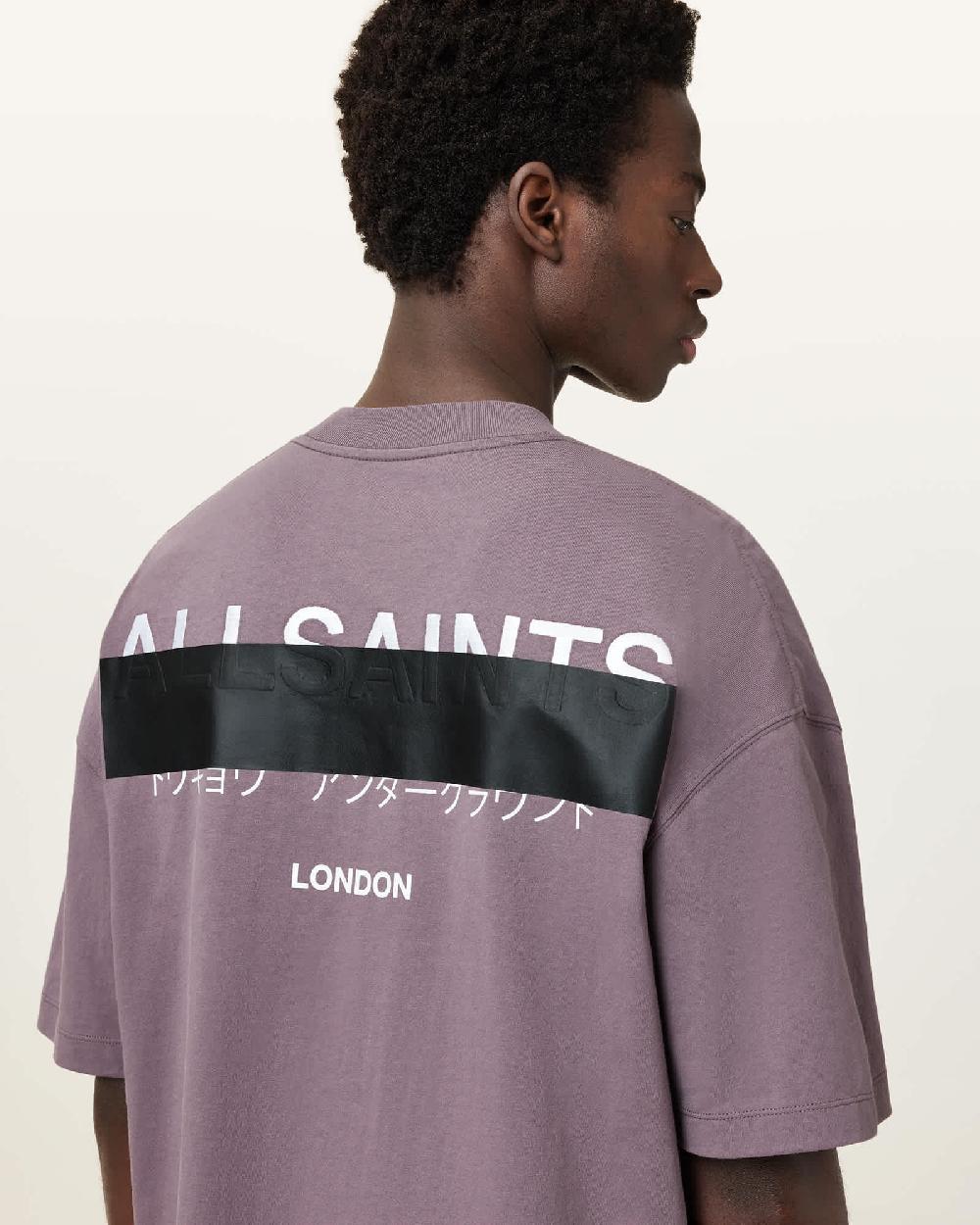 All Saints Redact Oversized Embroidered Logo T-Shirt PUCE PURPLE