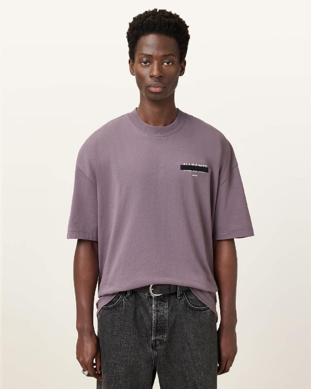All Saints Redact Oversized Embroidered Logo T-Shirt PUCE PURPLE