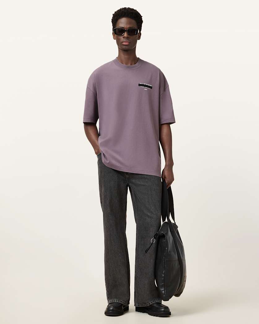 all saints Redact Oversized Embroidered Logo T-Shirt PUCE PURPLE