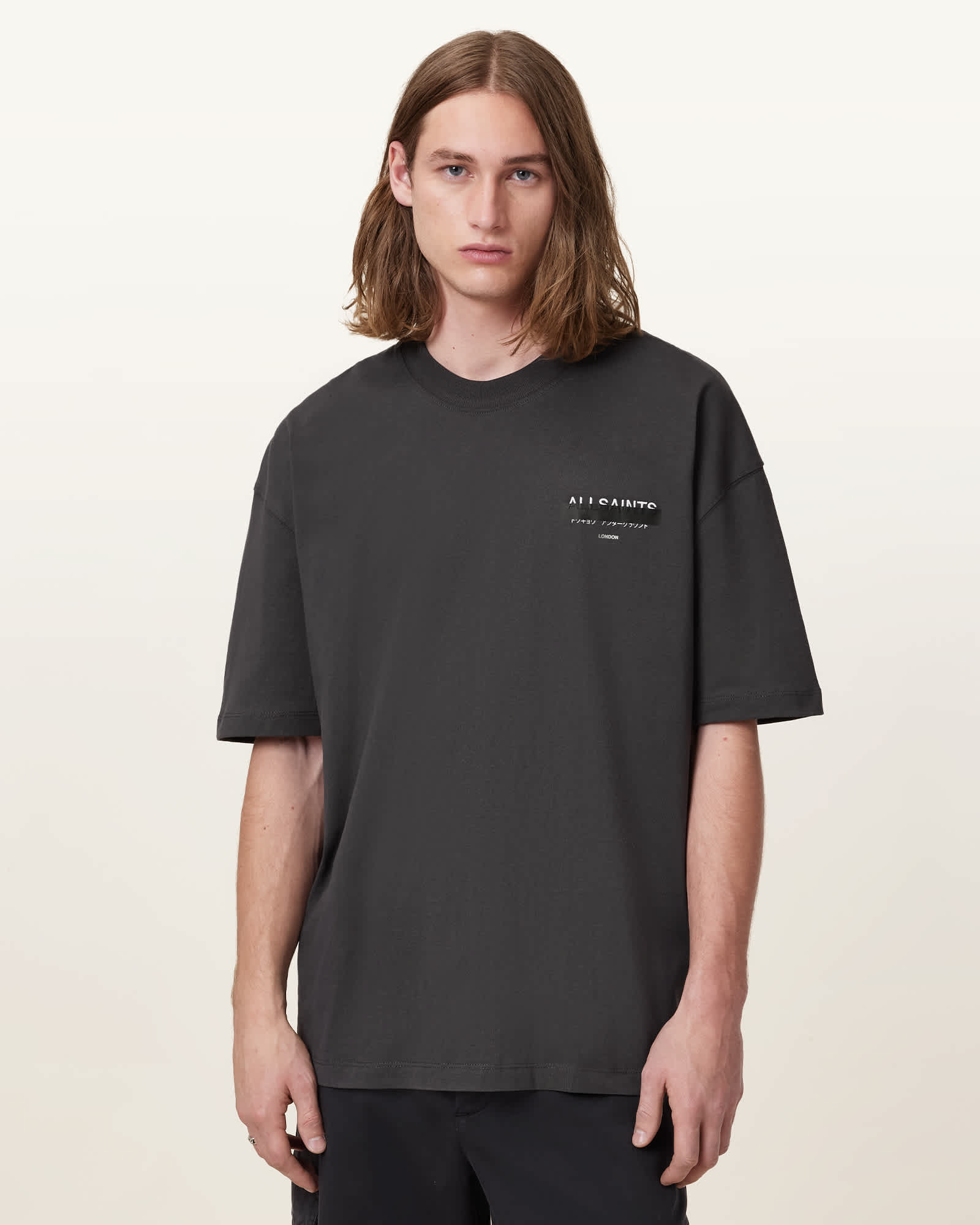 All Saints Redact Oversized Logo T-Shirt Washed Black