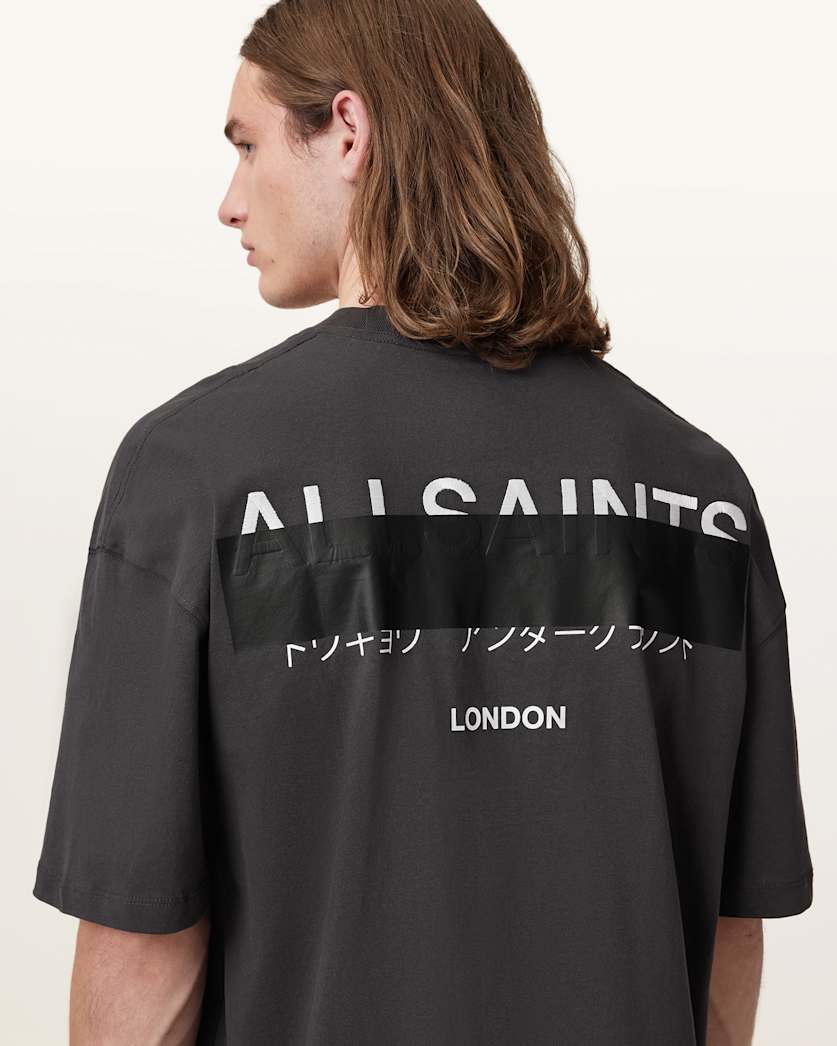 all saints Redact Oversized Logo T-Shirt Washed Black
