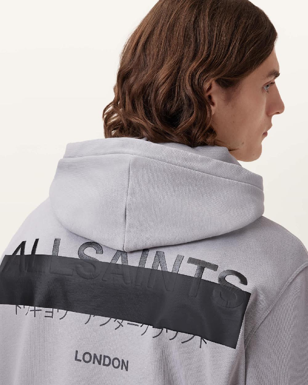 All Saints Redact Pullover Embroidered Logo Hoodie Halfpipe Grey